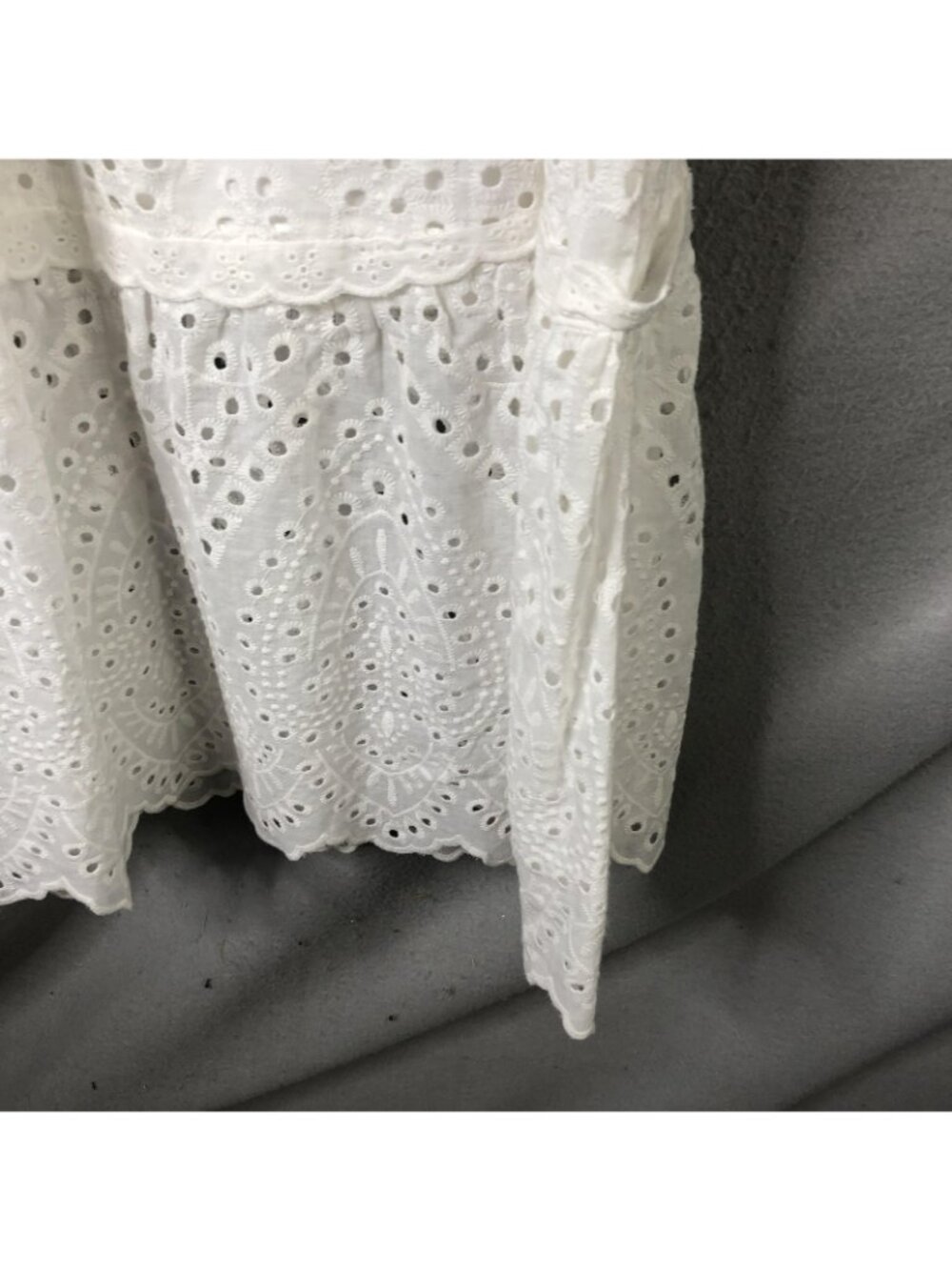 Betsey Johnson Dress Womens S White Eyelet Lace Smocked Midi Puff Sleeve Boho - Picture 10 of 16